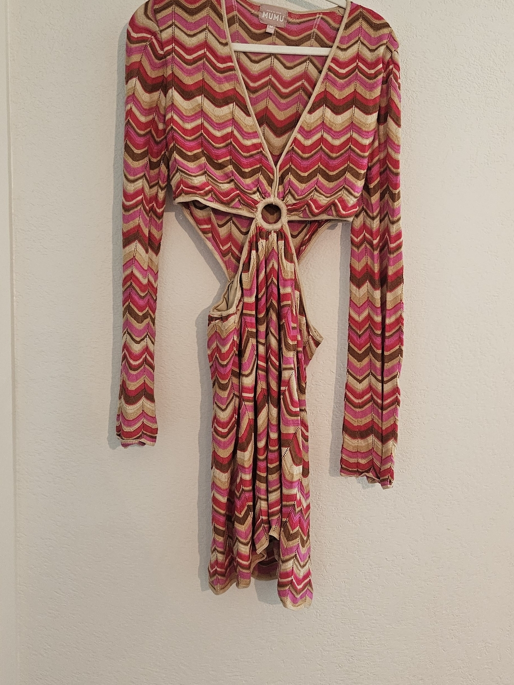 Show Me Your Mumu Pink and Brown Chevron Long sleeve Knit Dress